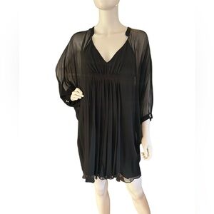 Diane von Furstenberg DVF Black Fleurette Silk Chiffon Front Smock Dress 6